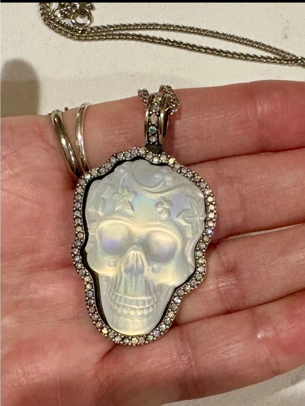 Kirk’s Folly Glass Dream Skull Crystal Pendant Necklace Celestial Moon Stars - Picture 5 of 13